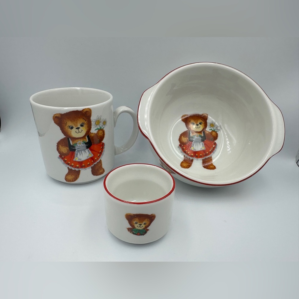 Set of 3 REUTTER PORZELLAN GERMANY Teddy Bear Dishes:  cup, bowl and small dish